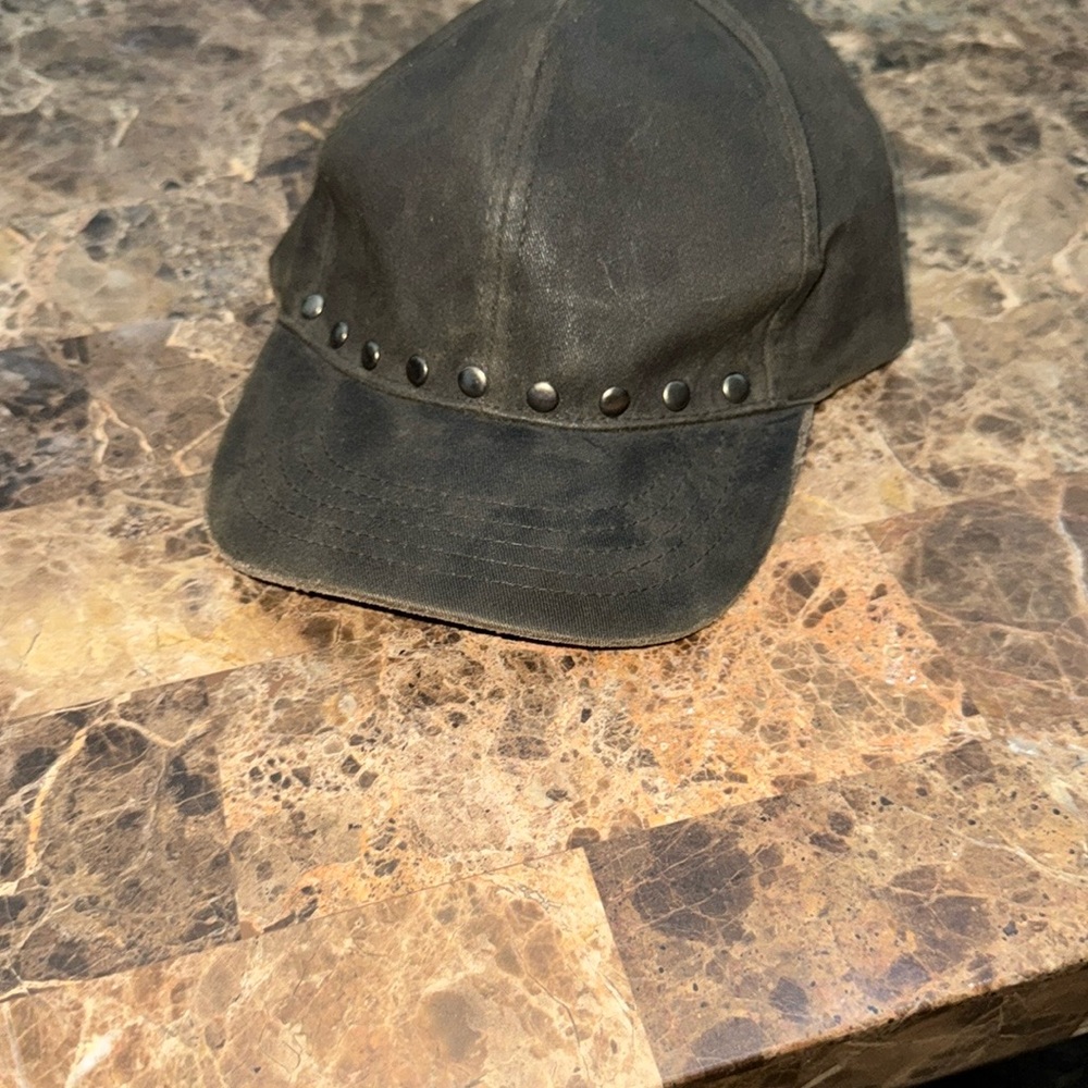 Olive Green Cap with Studded Accents
